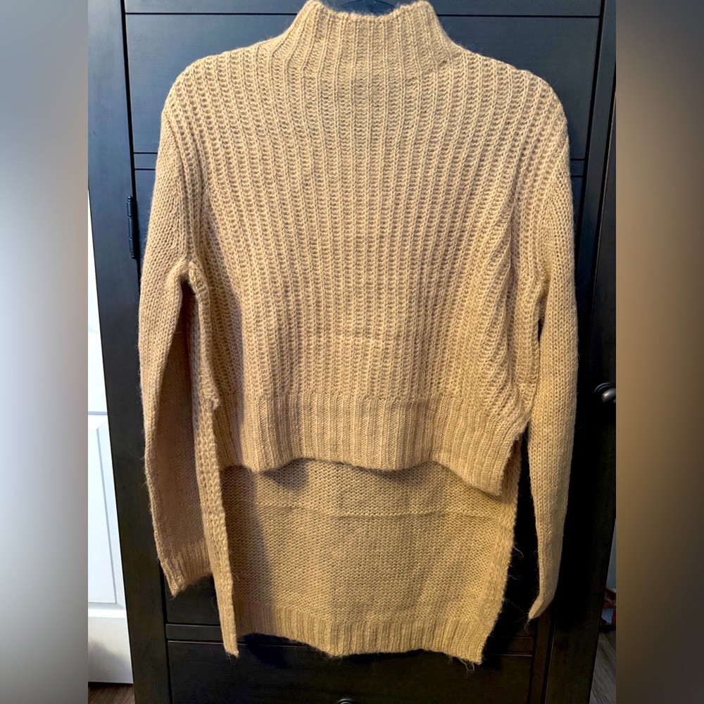 Anthropologie Tan Crew Neck Sweater with Ribbed Knit
